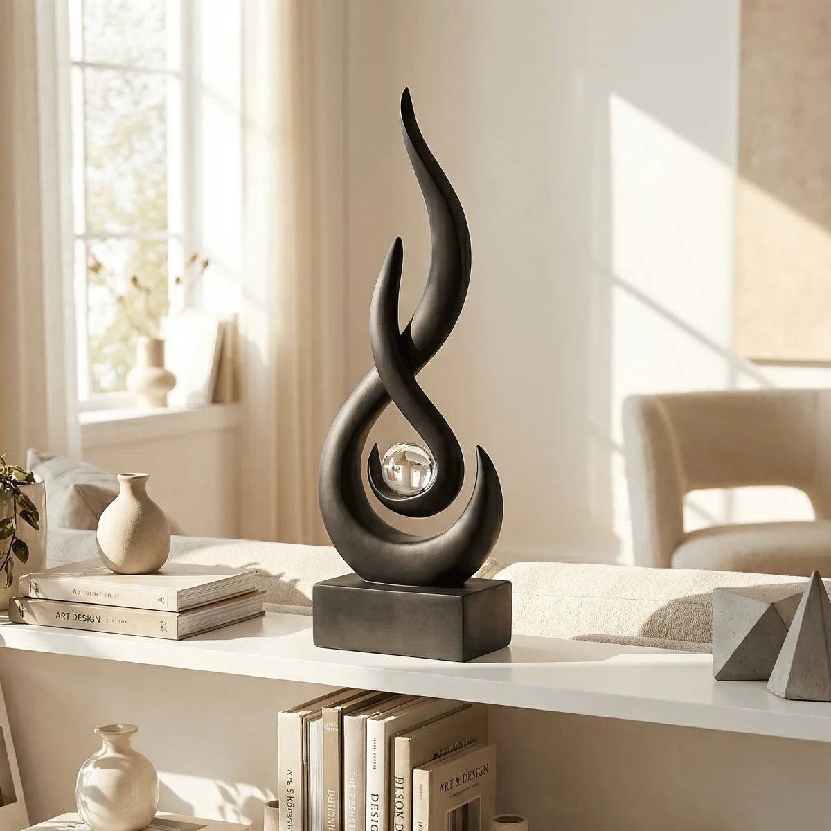 Black Decor Modern Flame Statue