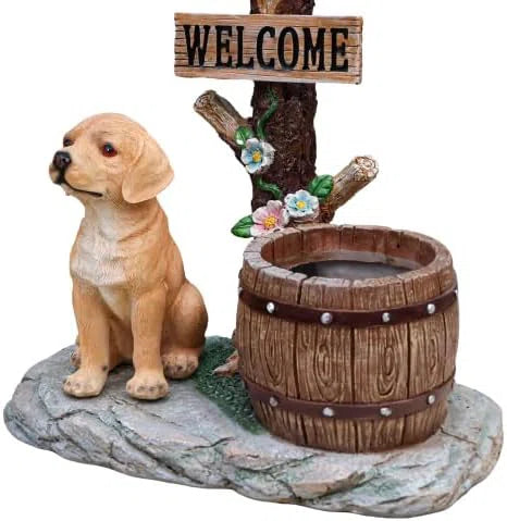 Schnauzer Dog Solar Planter Statue with LED Light, Outdoor Resin Garden Decor Weather Resistant