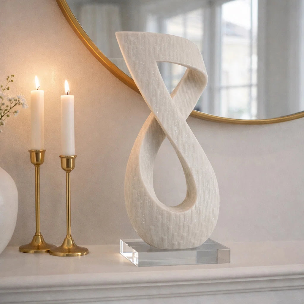 Modern Resin Quartz Twist Statue with Glass Base - 19" White