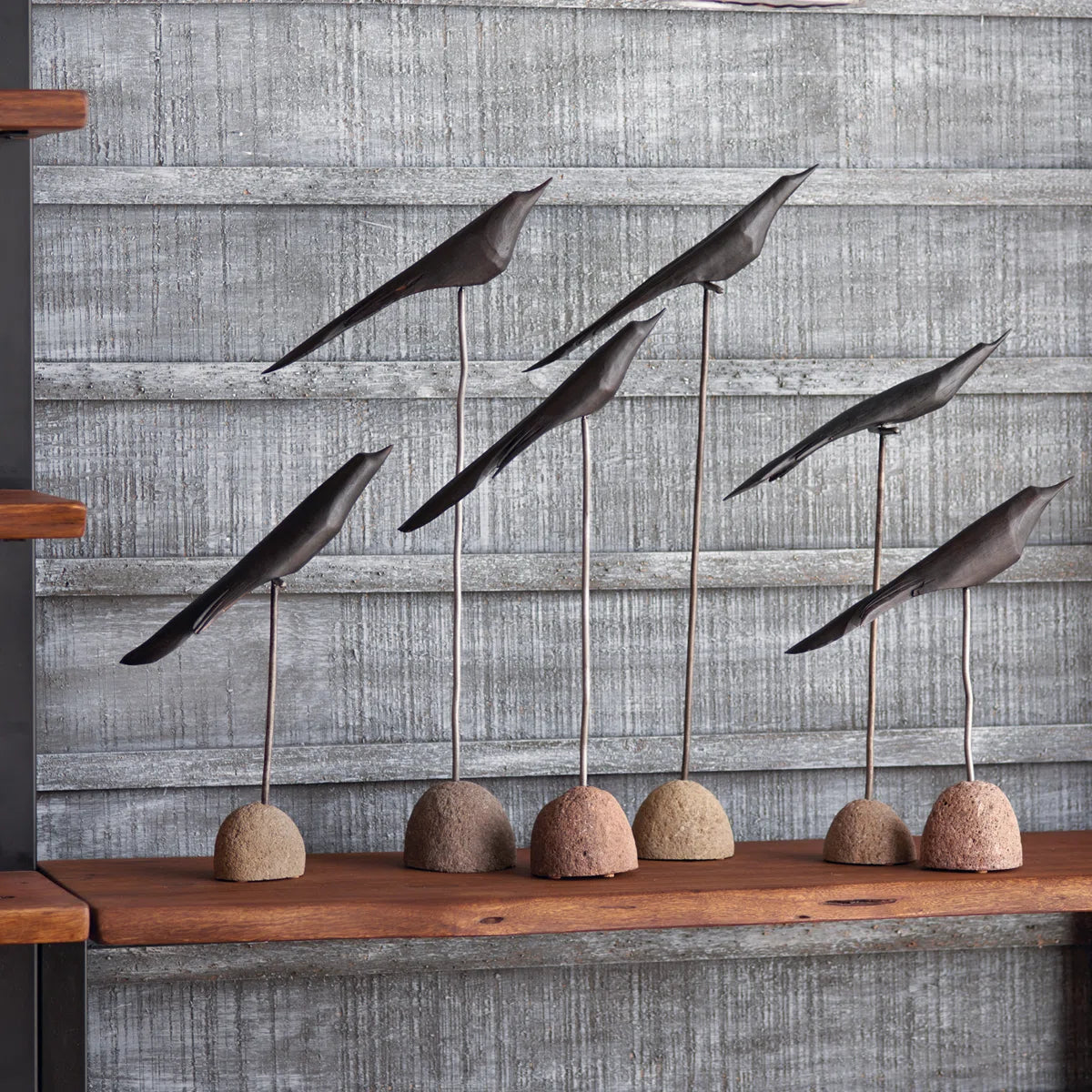Leclair Hand-Carved Wood Bird Sculpture Set (Set of 3)