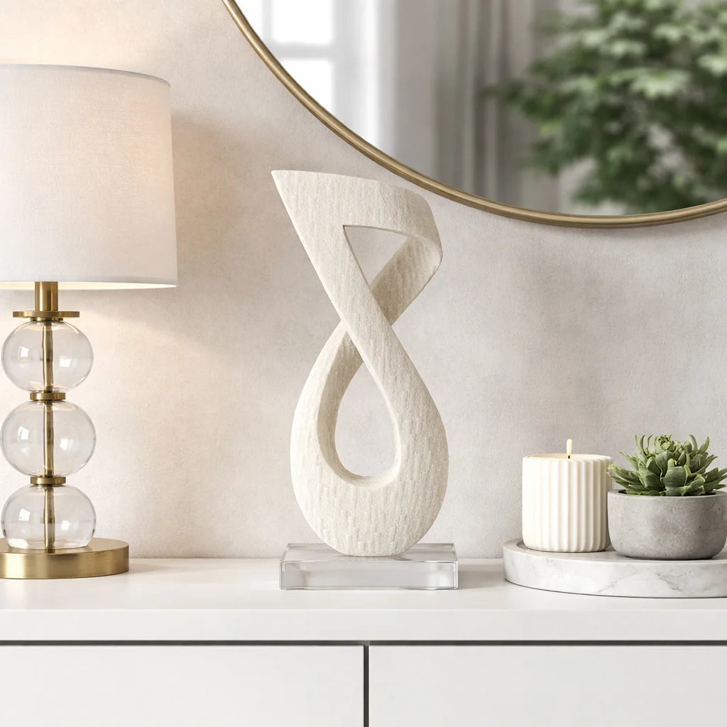 Modern Resin Quartz Twist Statue with Glass Base - 19" White
