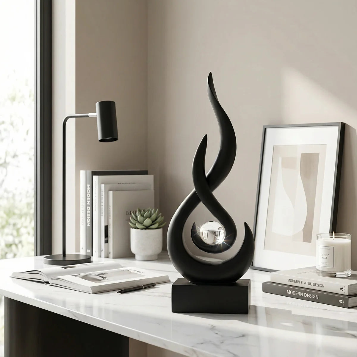 Black Decor Modern Flame Statue