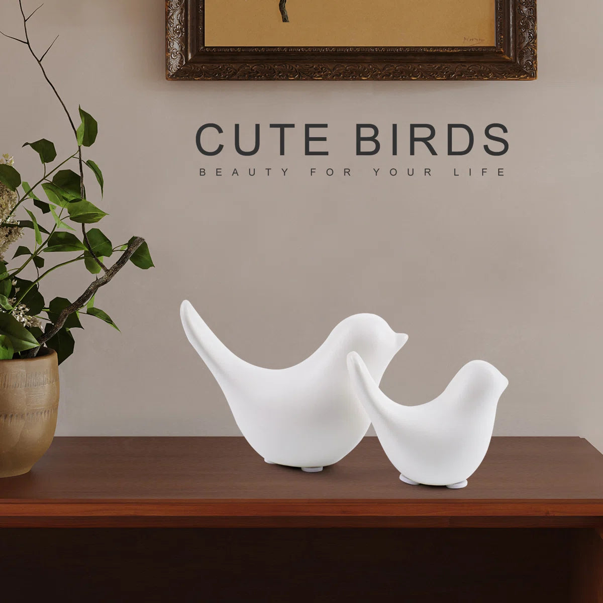 Small White Birds Statues Home Decor Modern Style Decorative Ornaments