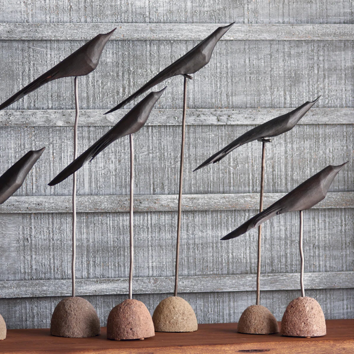 Leclair Hand-Carved Wood Bird Sculpture Set (Set of 3)