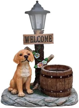 Schnauzer Dog Solar Planter Statue with LED Light, Outdoor Resin Garden Decor Weather Resistant