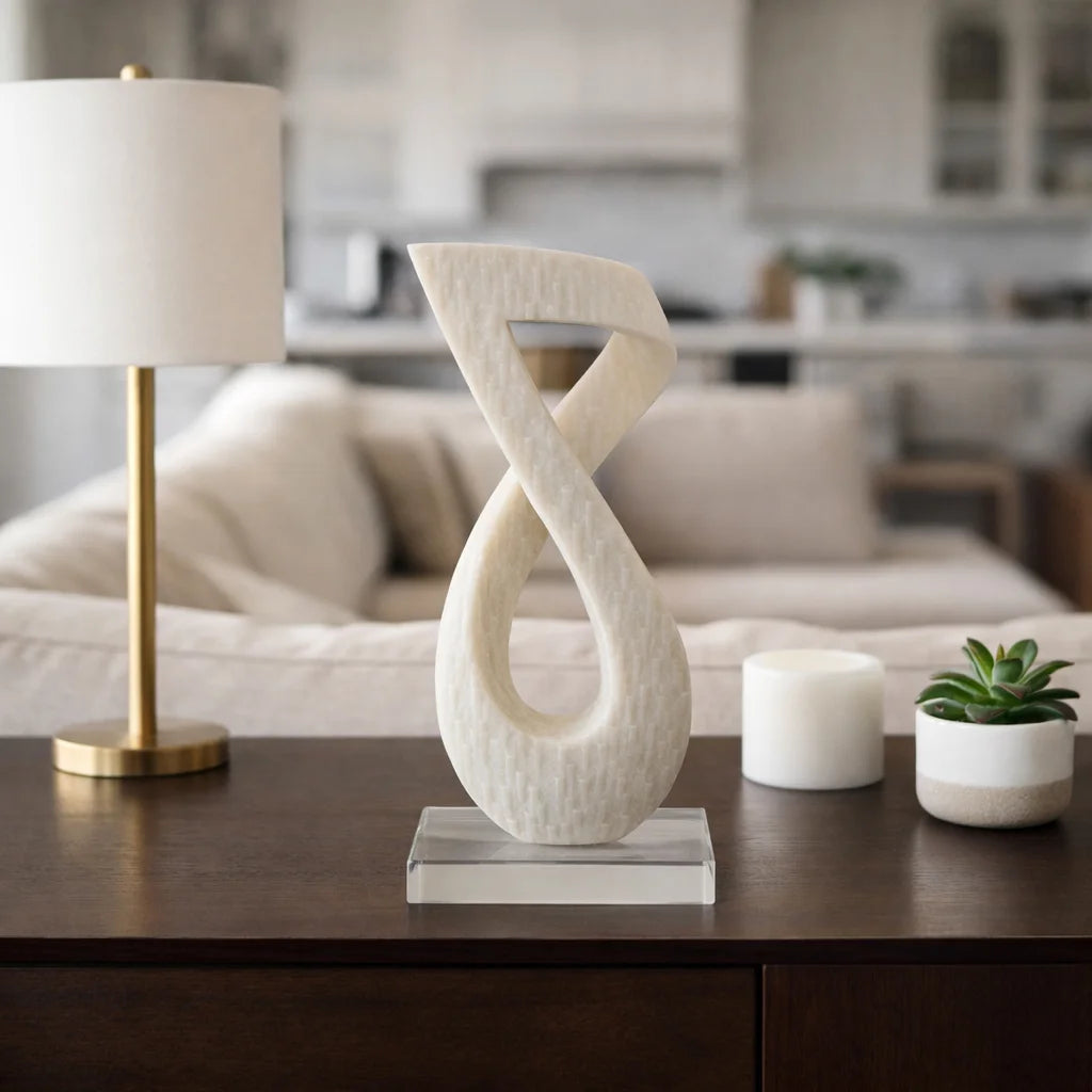 Modern Resin Quartz Twist Statue with Glass Base - 19" White