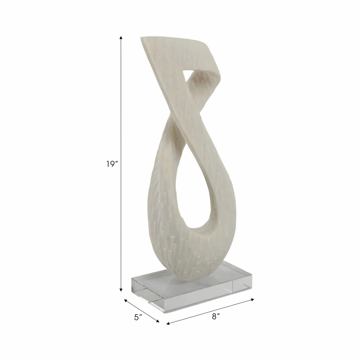 Modern Resin Quartz Twist Statue with Glass Base - 19" White