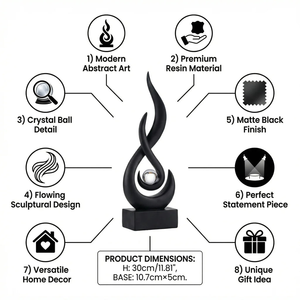 Black Decor Modern Flame Statue