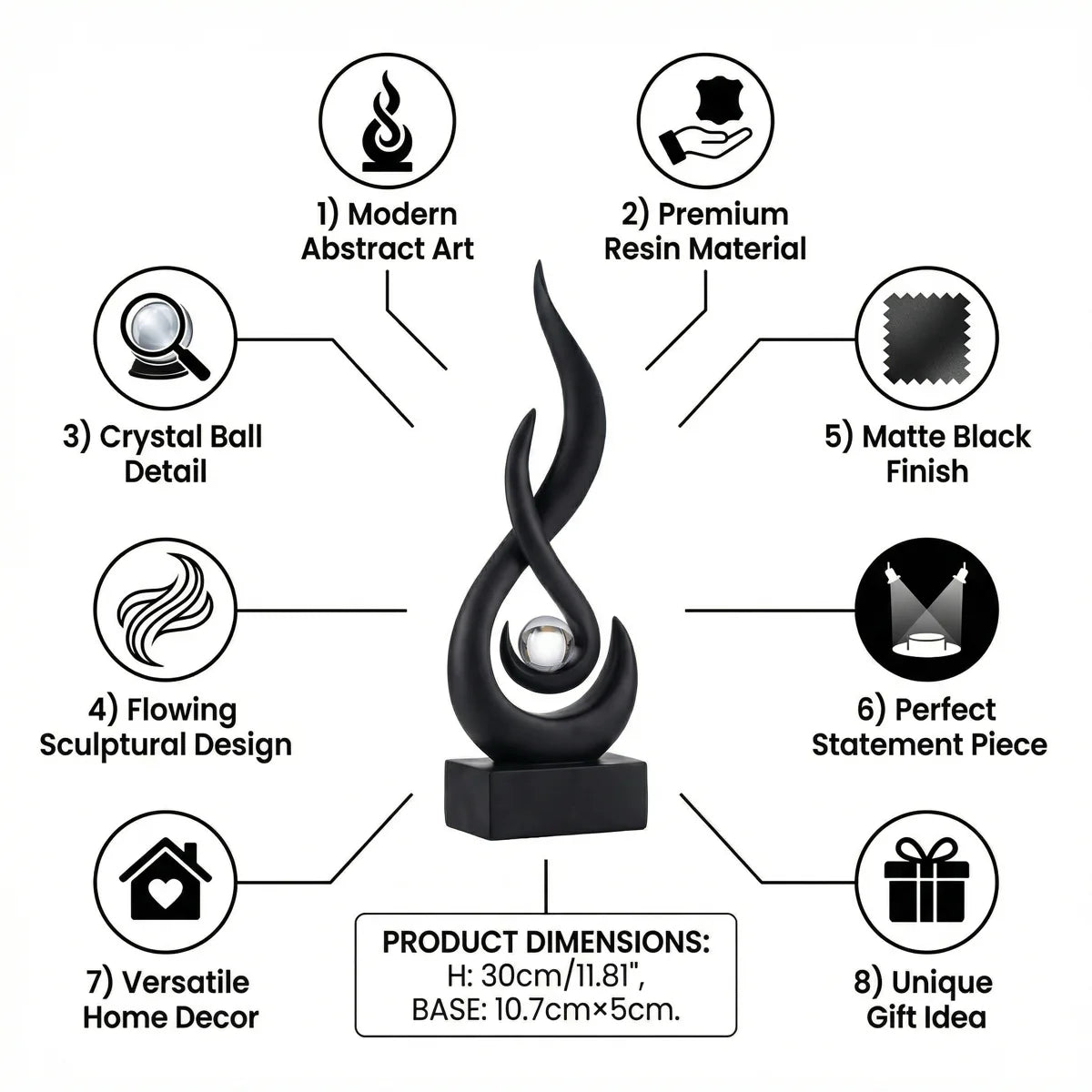 Black Decor Modern Flame Statue